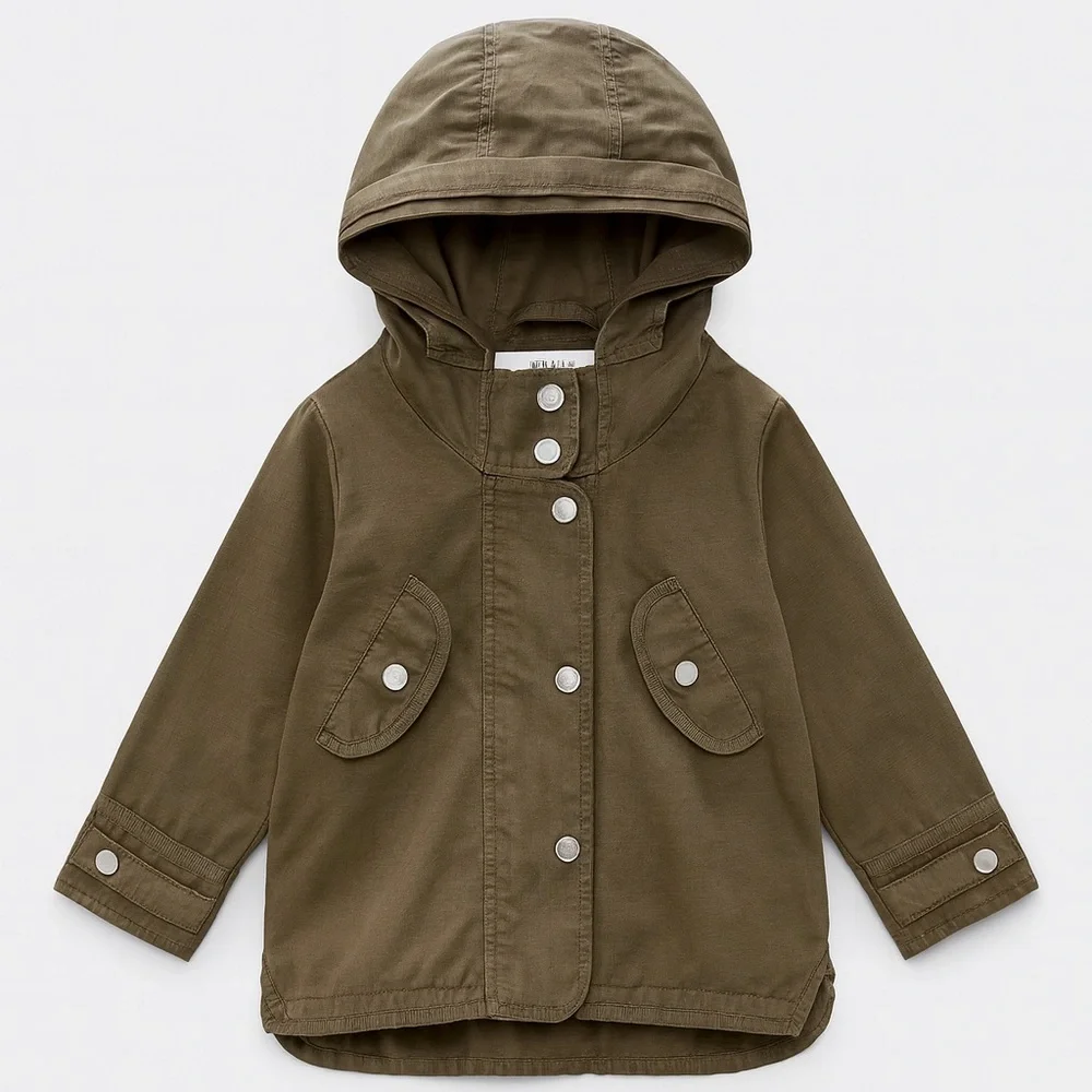 Zara Girls Green Hooded Utility Jacket – Size 3/4